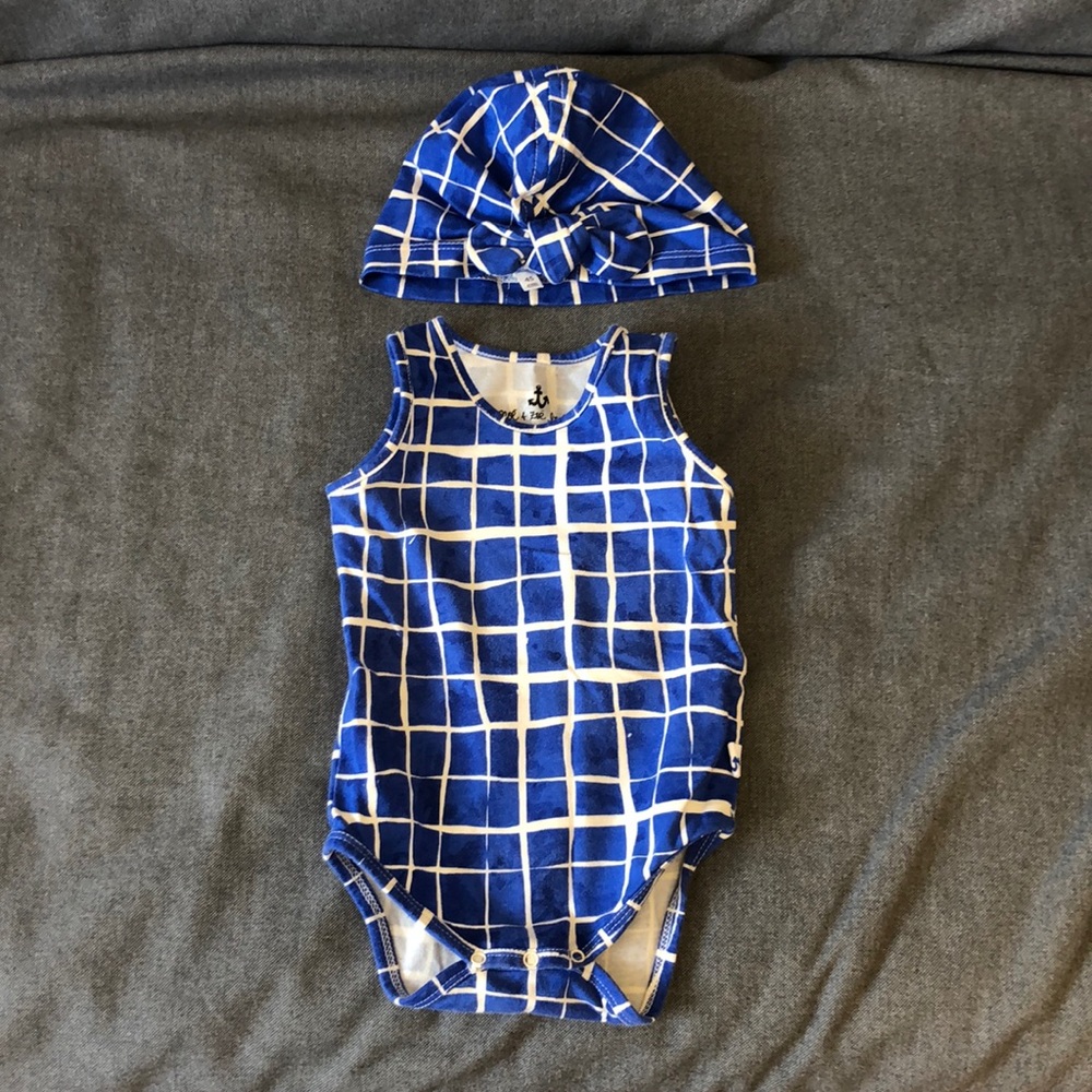 Noe & Zoe organic cotton cobalt bodysuit & turban